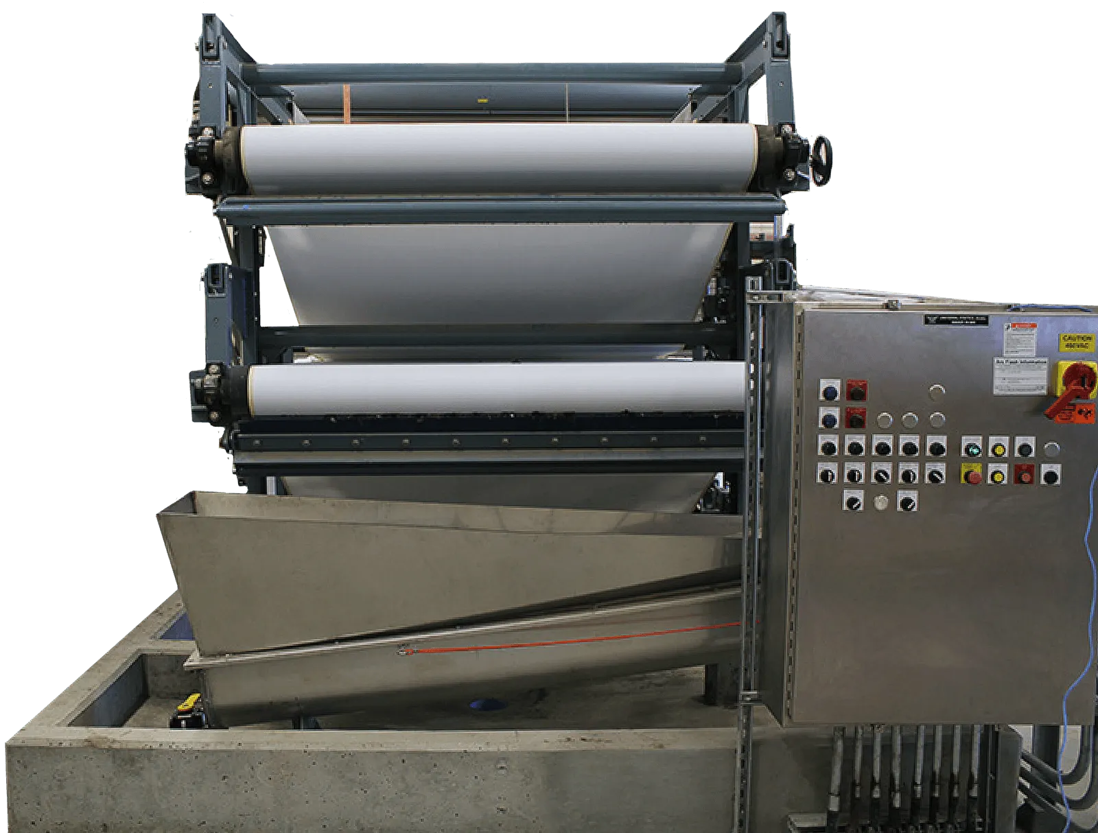 Belt filter press with gravity drainage zone and roller section