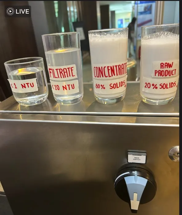 Feedstock and filtrate samples from a Dynamos trial